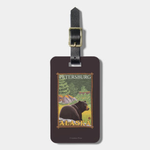 Étiquette À Bagage Ours noir dans la forêt - Pétersbourg, Alaska