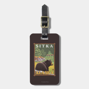 Étiquette À Bagage Ours noir dans la forêt - Sitka, Alaska