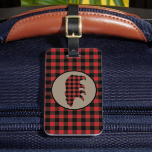 Étiquette À Bagage Ours Plaid Noir Rouge