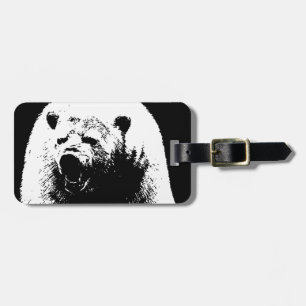 Étiquette À Bagage Ours polaire noir et blanc Pop Art