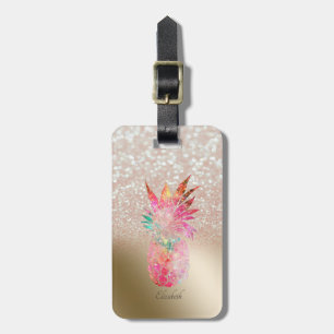 Étiquette À Bagage Paillettes Bokeh Ombré, Ananas - Personnalisé