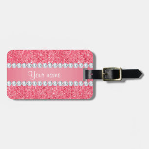 Étiquette À Bagage Paillettes et diamants roses de Faux