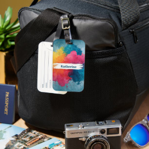 Étiquette À Bagage Paint à l'aquarelle vive avec nom personnalisé