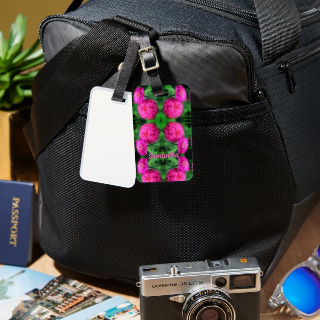 Étiquette À Bagage Paire de fleurs rose Zinnia Abstraite personnalisé (Recto & Verso)