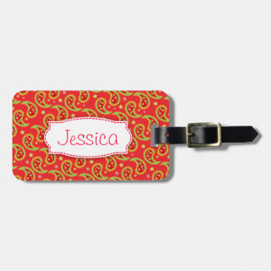 Étiquette À Bagage Paisley rouge vif noël paisley nommé étiquette de