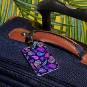 Étiquette À Bagage Paisley violet multicolore sur Black Beautit