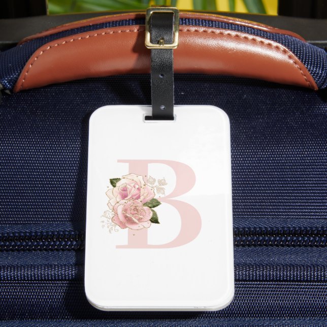 Étiquette À Bagage Pale Rose or Floral Monogramme (Insitu Rectoal 2)