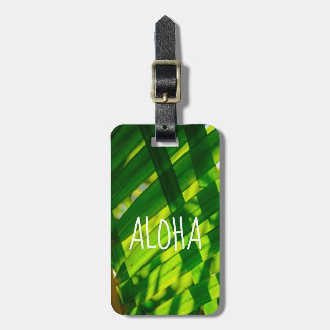 Étiquette À Bagage Palm Feuilles Plaid, Kapaa, Kauai, Hawaii - Aloha (Devant Vertical)