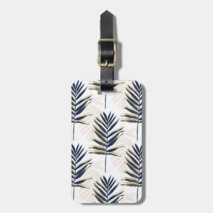 Étiquette À Bagage Palmier bleu moderne Feuille Gold Strots Blanc Des