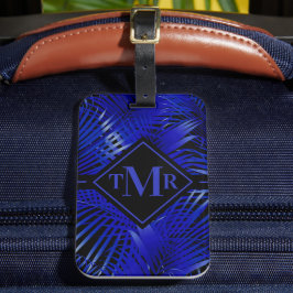 Étiquette À Bagage Palmier noir bleu monogramme