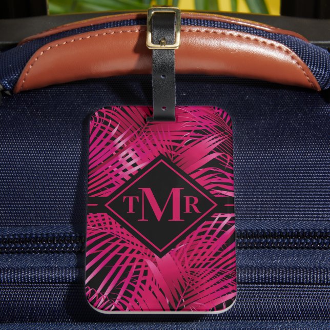 Étiquette À Bagage Palmier rose chaud monogramme (Insitu Rectoal 2)
