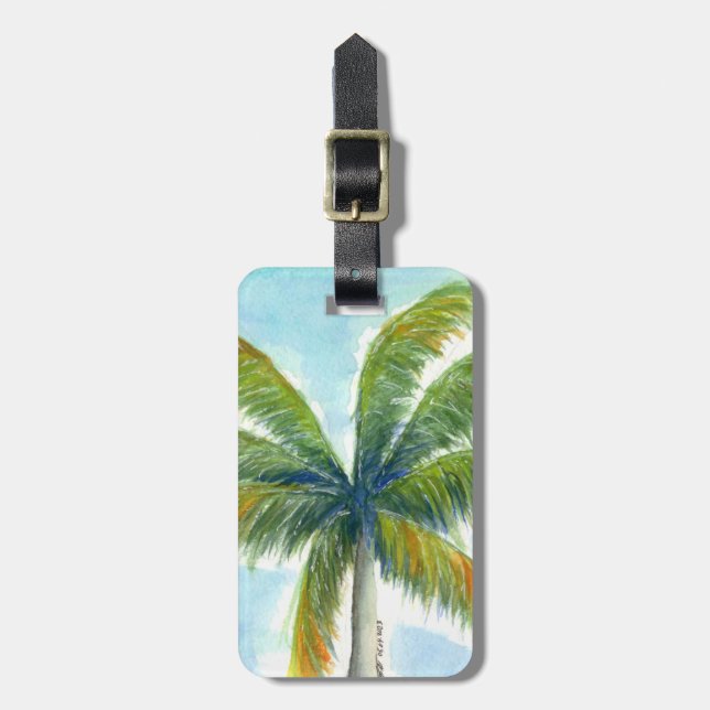 Étiquette À Bagage Palmier Tropical Beach par beau temps (Devant Vertical)