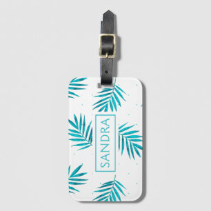 Étiquette À Bagage Palmier tropical bleu turquoise feuille motif