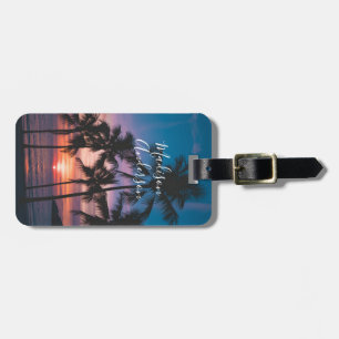 Étiquette À Bagage Palmiers à coucher de soleil tropicaux Personnalis
