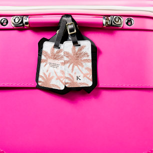Étiquette À Bagage Palmiers d'or rose simple tropicaux en marbre blan