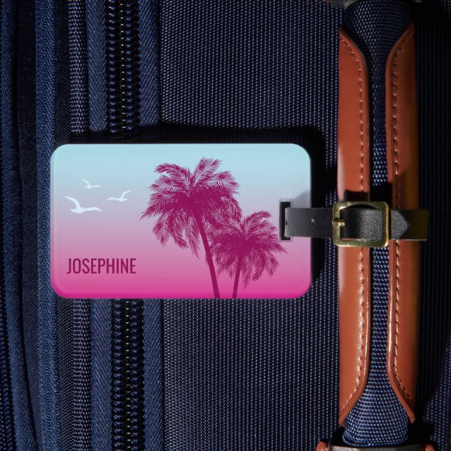 Étiquette À Bagage Palmiers Roses Tropical Summer Et Nom Personnalisé (Insitu Rectoal 4)
