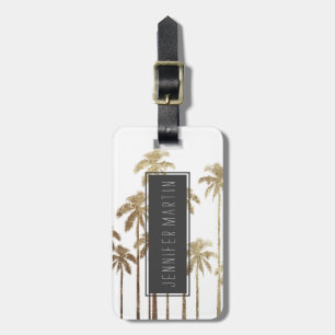 Étiquette À Bagage Palmiers tropicaux d'or fascinant sur le blanc