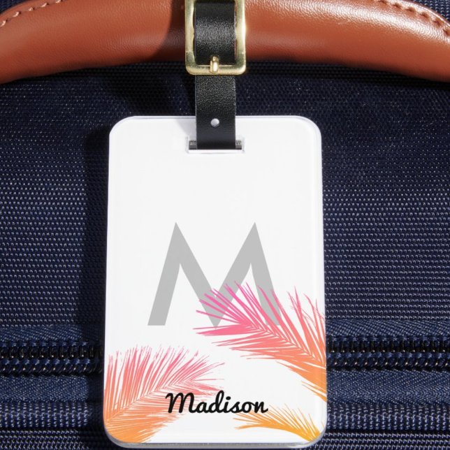 Étiquette À Bagage Palmiers tropicaux personnalisés Monogramme person ("Everyday is abundantly beautiful." 
Sincerely Best Wishes from Lucky Design World)