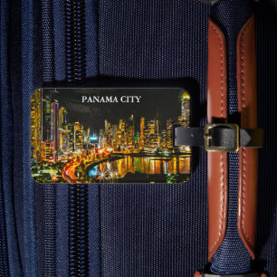 Étiquette À Bagage Panama City By Night Aquarelle Peinture Skyline