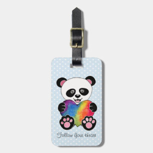 Étiquette À Bagage Panda Aquarelle Cute Avec Coeur Arc En Ciel