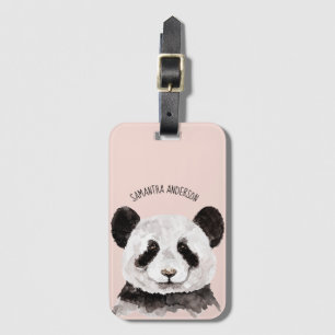 Étiquette À Bagage Panda Aquarelle Moderne Avec Nom Et Pastel Rose