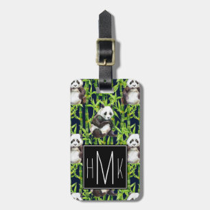 Étiquette À Bagage Panda avec Motif d'aquarelle en bambou  Monogramme
