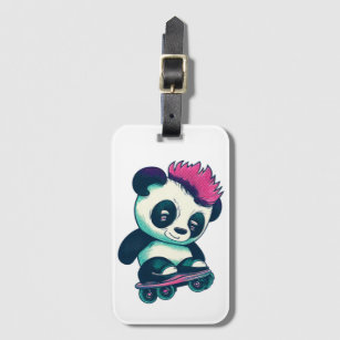 Étiquette À Bagage Panda bébé mignonne avec mohawk   Panda de patinag
