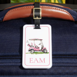 Étiquette À Bagage Panier de golf rose Preppy Monogramme