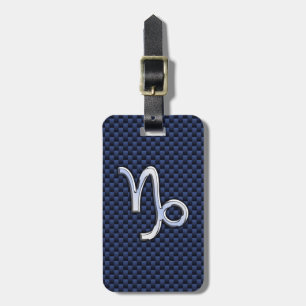 Étiquette À Bagage Panneau Zodiac Capricorne d'argent Style Carbone b