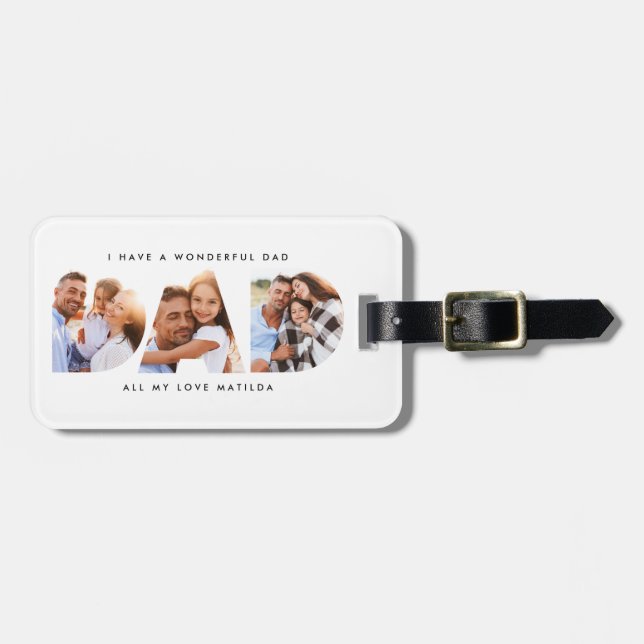Étiquette À Bagage Papa photo typographie moderne cadeau enfant (Devant horizontal)