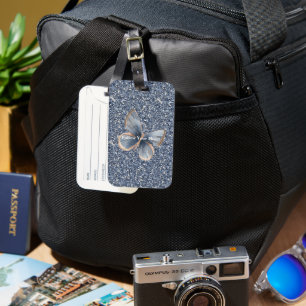 Étiquette À Bagage Papillon en faux jean bleu