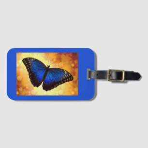 Étiquette À Bagage Papillon Morpho Bleu sur étiquette de bagage dorée