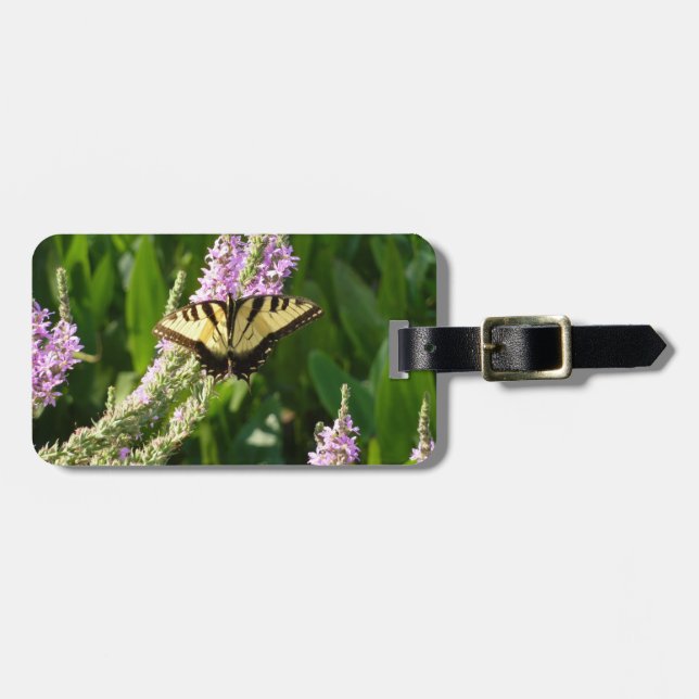 Étiquette À Bagage Papillon Swallowtail sur Fleurs sauvages pourpres (Devant horizontal)