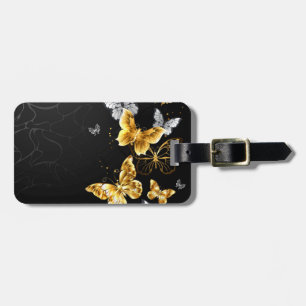 Étiquette À Bagage Papillons d'or et de blanc