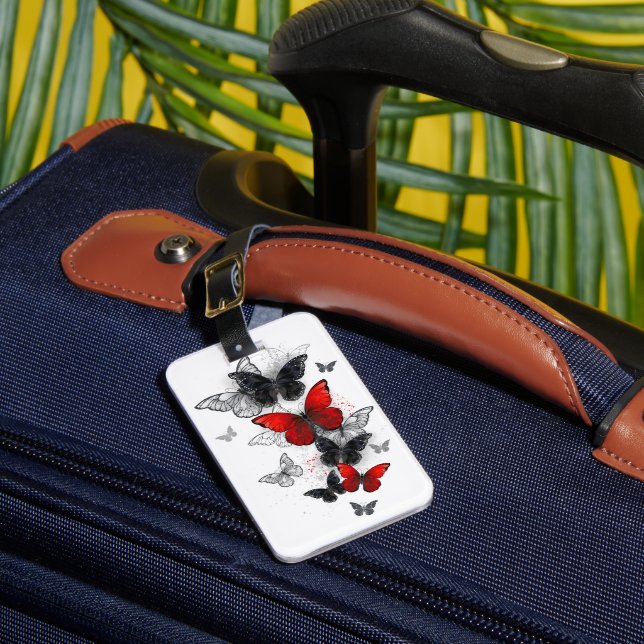 Étiquette À Bagage Papillons noirs et rouges volants (Insitu Rectoal 1)