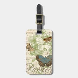 Étiquette À Bagage Papillons sur Partition avec Design Floral
