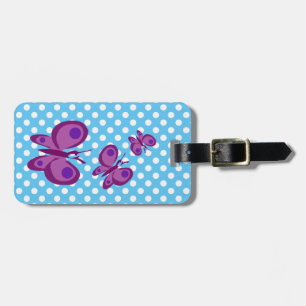 Étiquette À Bagage Papillons violets et points bleus personnalisés