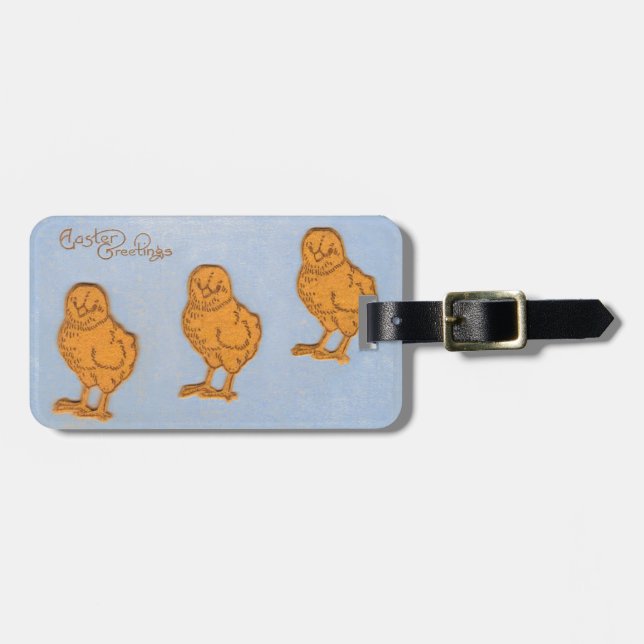 Étiquette À Bagage Pâques Salutations poussins en Bleu (Devant horizontal)