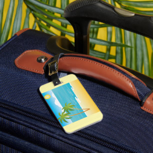 Étiquette À Bagage Paradis de Plage Tropicale avec Palmiers