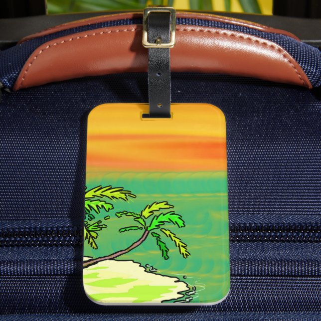 Étiquette À Bagage Paradis Tropical Desert Island Coucher de soleil o (Insitu Rectoal 2)