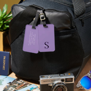 Étiquette À Bagage Paraphe et nom du monogramme mignon pourpre