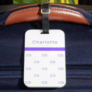 Étiquette À Bagage Paraphes du monogramme violet blanc Nom du motif