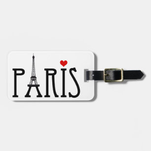 Étiquette À Bagage Paris avec Tour Eiffel et le coeur rouge