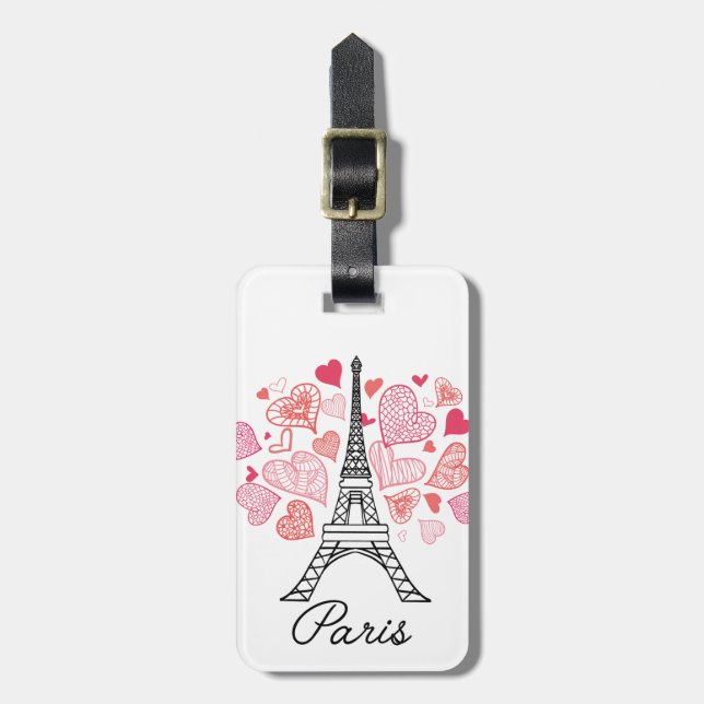 Étiquette À Bagage Paris, France Amour (Devant Vertical)