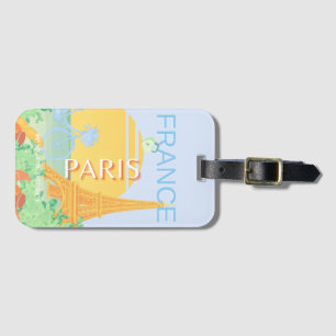 Étiquette À Bagage Paris, France, Art du voyage, Preppy, Pastel, Bleu