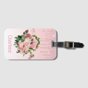 Étiquette À Bagage Parties scintillant à séchage rose Bouquet floral