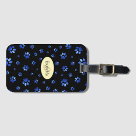 Étiquette À Bagage Parties scintillant bleue chien patte motif, Monog
