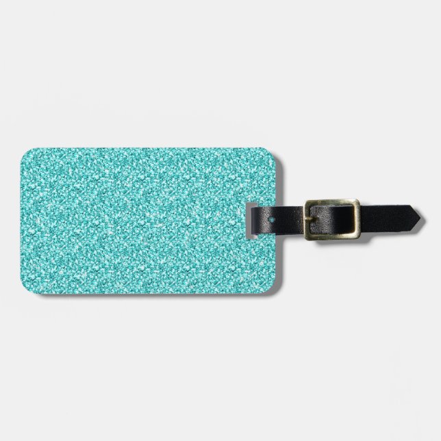 Étiquette À Bagage Parties scintillant bleue Girly, Fun Aqua Imprimée (Devant horizontal)