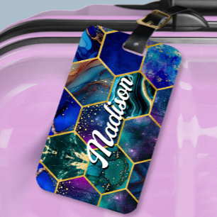 Étiquette À Bagage Parties scintillant chic en faux girly bleu turquo