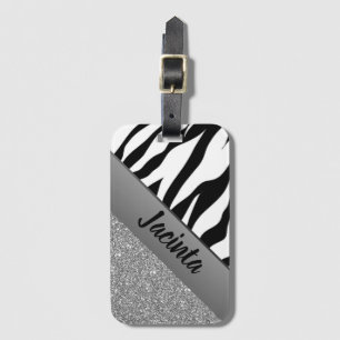 Étiquette À Bagage Parties scintillant d'argent personnalisée Zebra P